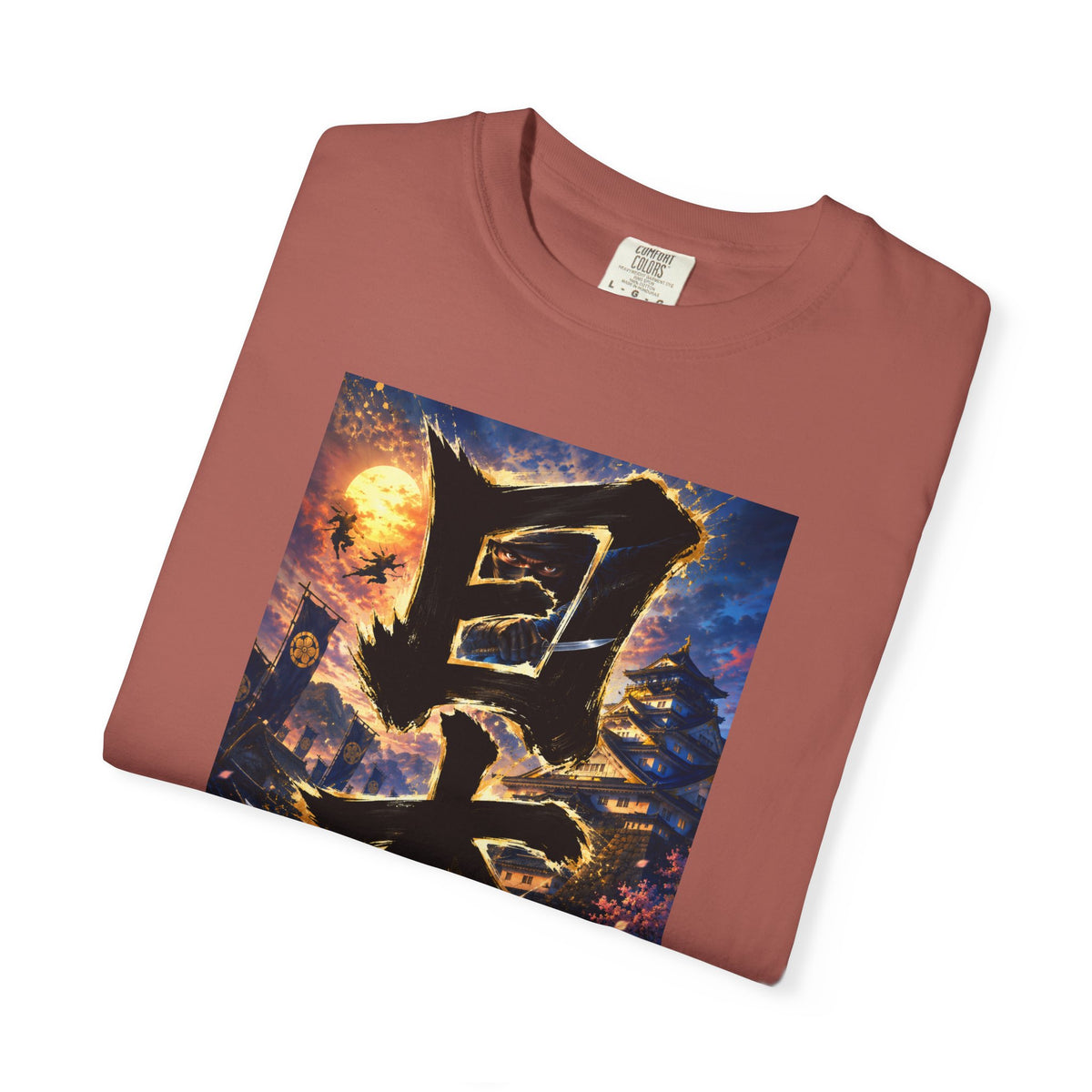 日本 書道・忍者・城デザイン Tシャツ｜和風アート｜ユニセックス コットンTシャツ