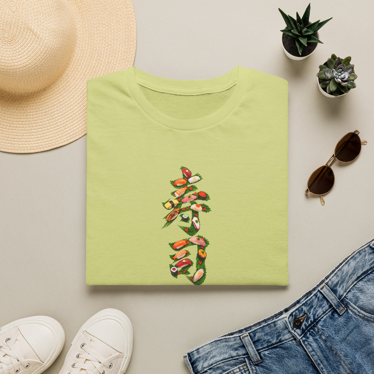 寿司 Sushi Kanji Art T-Shirt | Japanese Sushi & Shiso Leaf Design