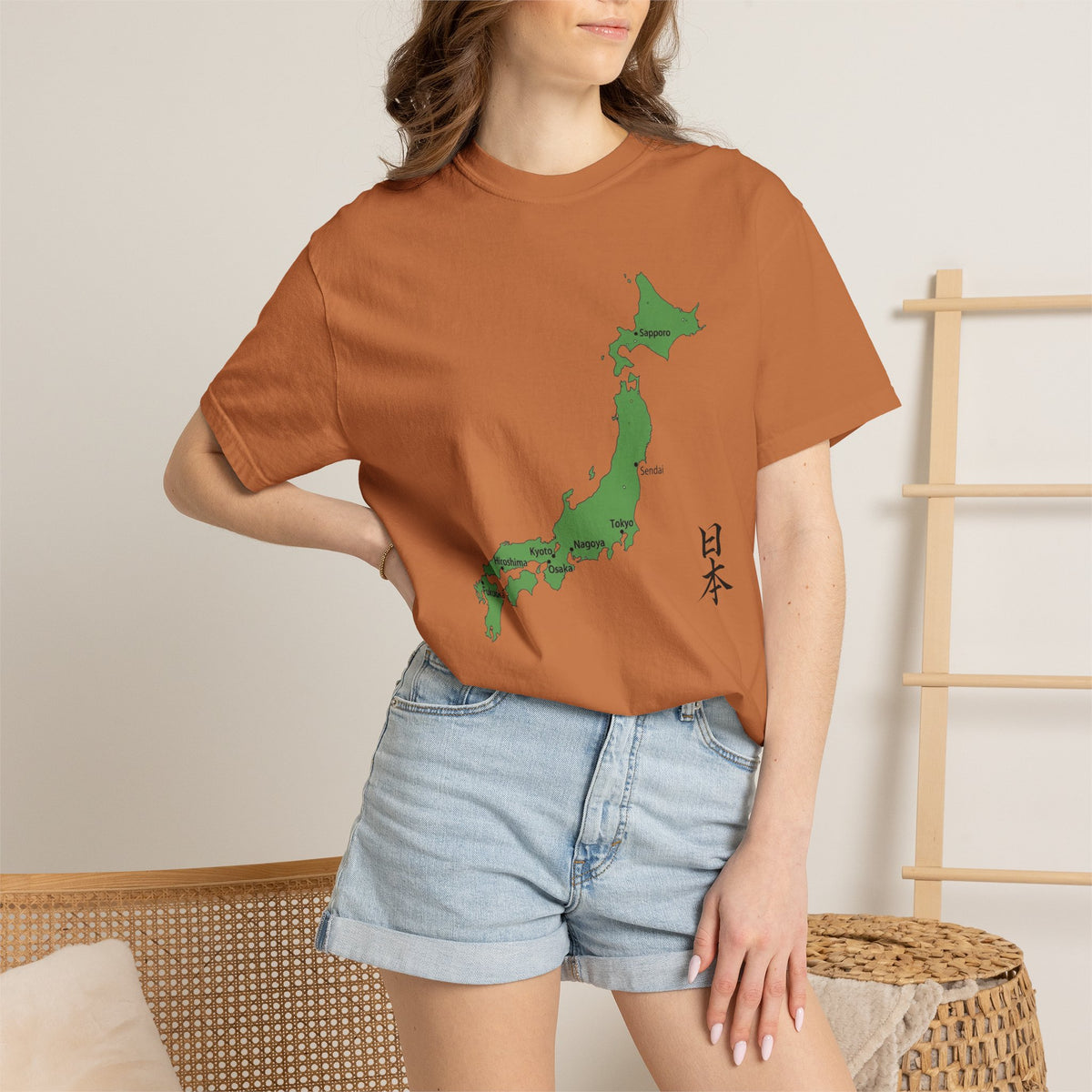 日本列島マップ Tシャツ｜主要都市入り｜Japan Map｜日本｜ユニセックス コットンTシャツ