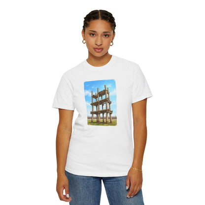三内丸山遺跡 Tシャツ｜大型掘立柱建物｜縄文文化デザイン｜ユニセックス コットンTシャツ