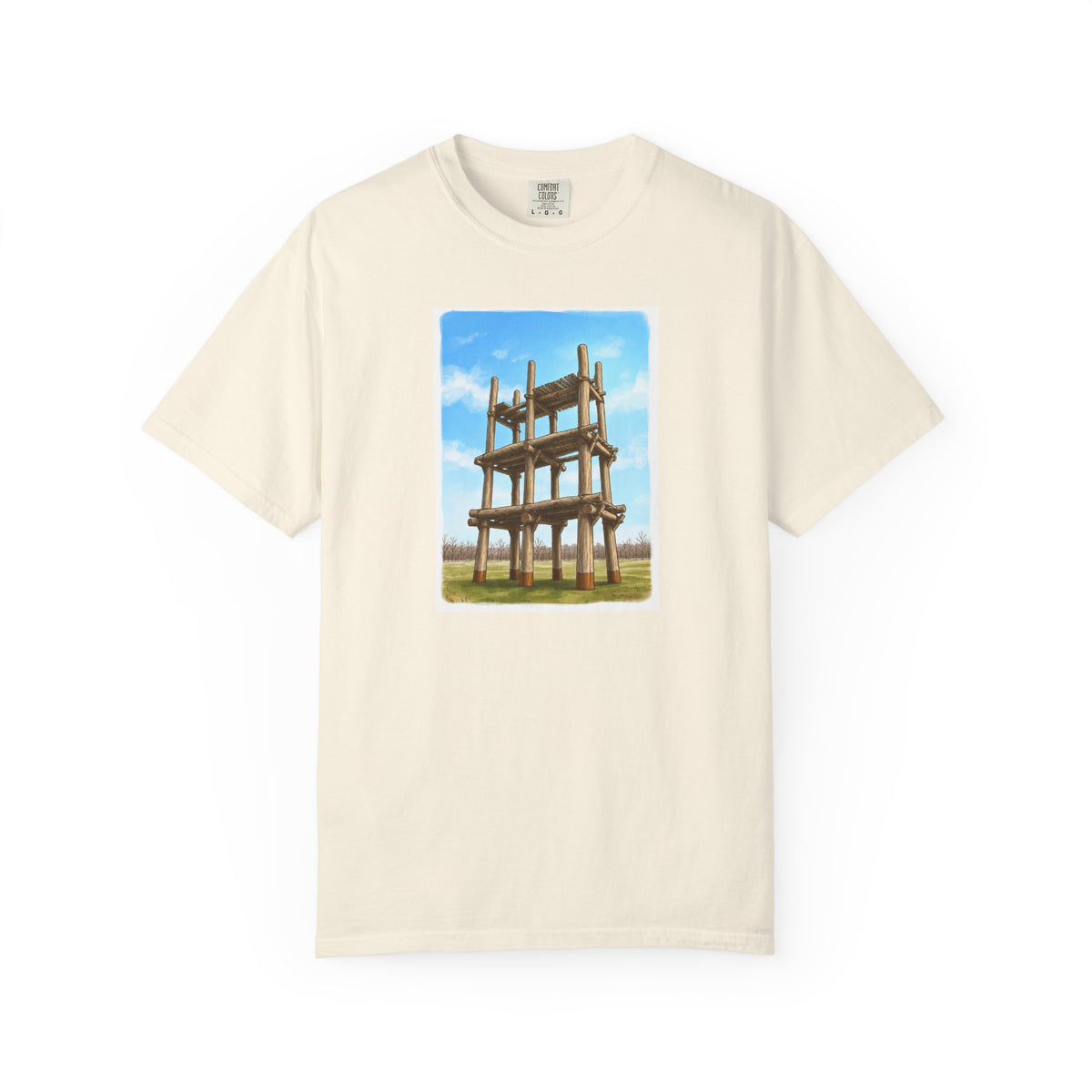 三内丸山遺跡 Tシャツ｜大型掘立柱建物｜縄文文化デザイン｜ユニセックス コットンTシャツ