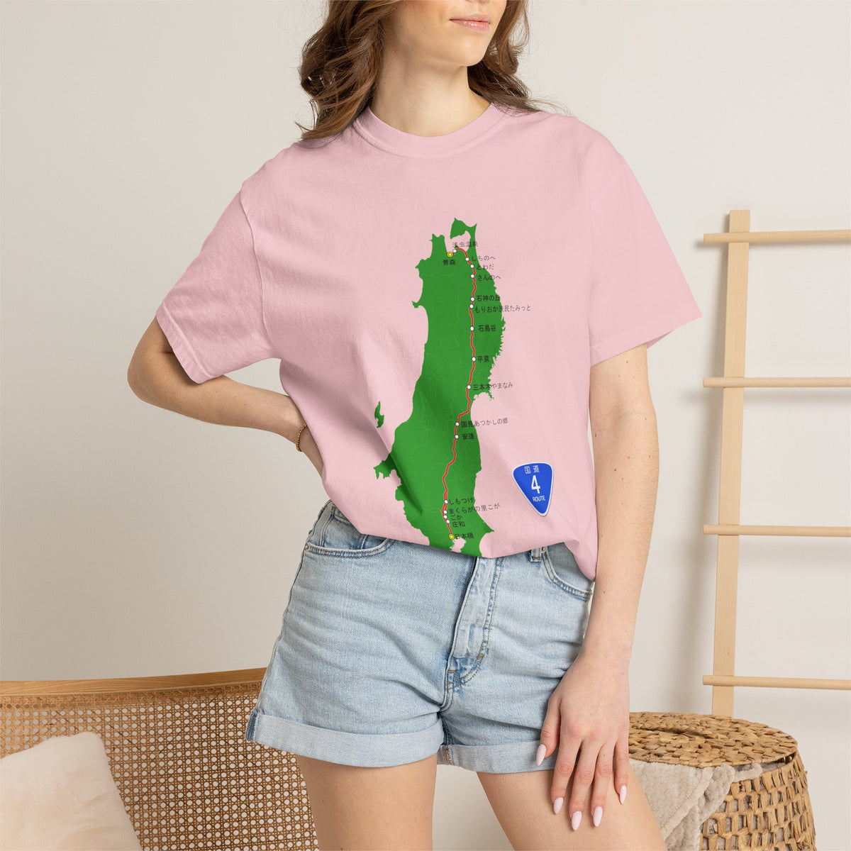 国道4号線 日本橋～青森ルートマップ Tシャツ｜ユニセックス コットンTシャツ