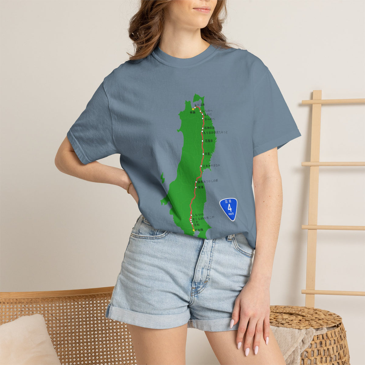 国道4号線 日本橋～青森ルートマップ Tシャツ｜ユニセックス コットンTシャツ