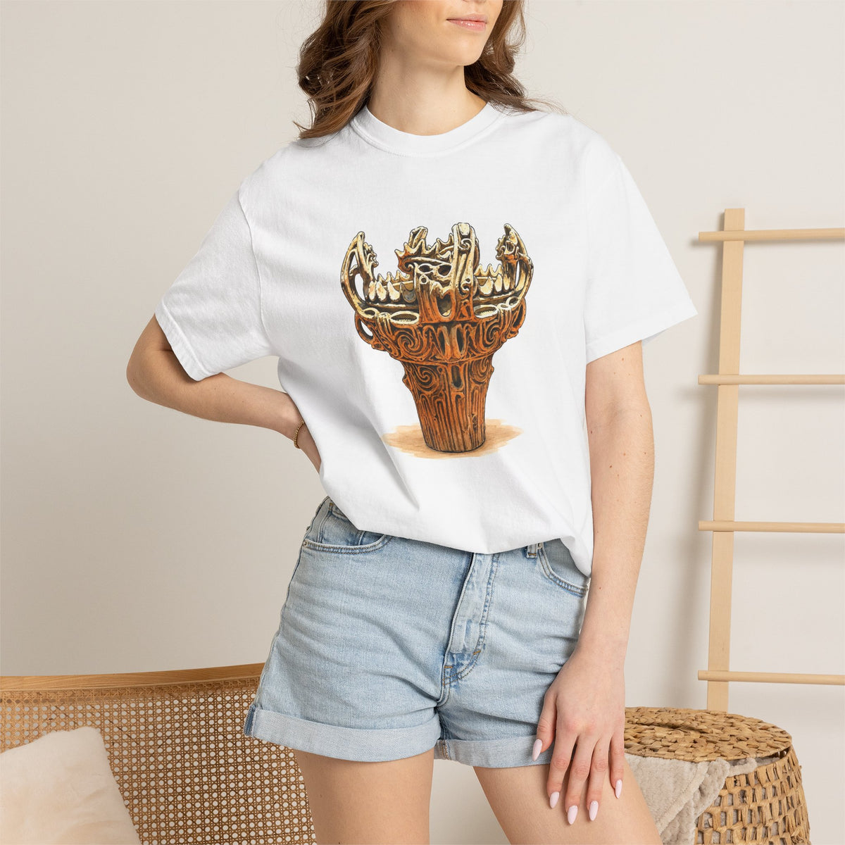 火焔型土器 Tシャツ｜縄文文化デザイン｜ユニセックス コットンTシャツ