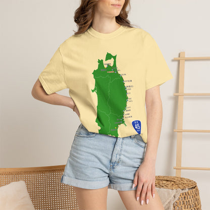 国道４５号線 仙台～青森ルートマップ Tシャツ｜震災復興｜ユニセックス コットンTシャツ