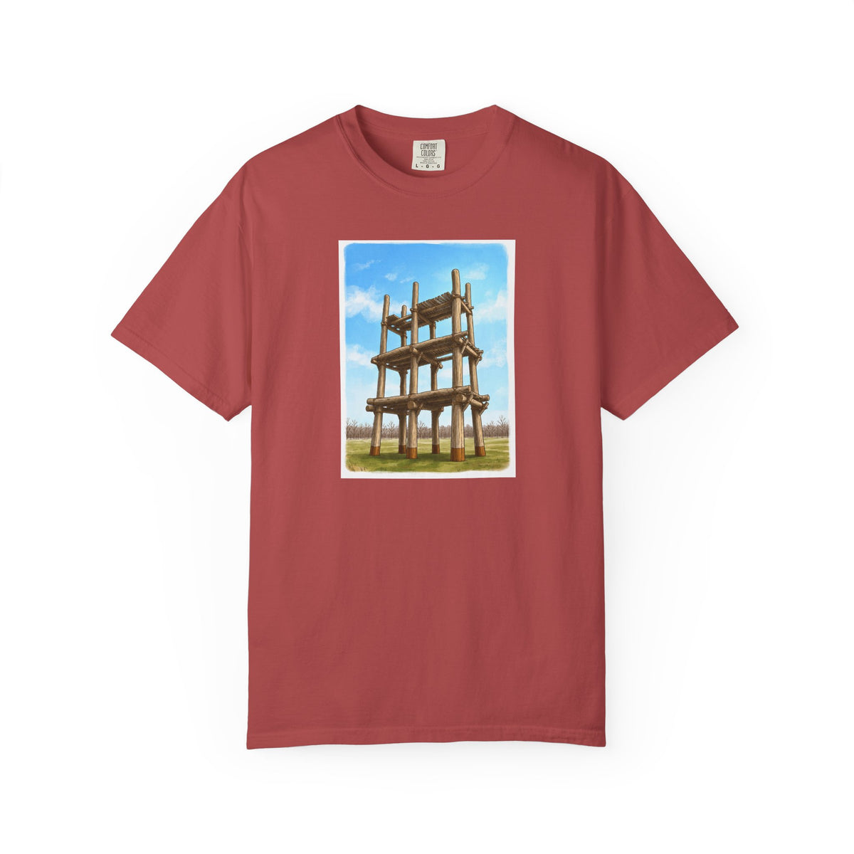 三内丸山遺跡 Tシャツ｜大型掘立柱建物｜縄文文化デザイン｜ユニセックス コットンTシャツ