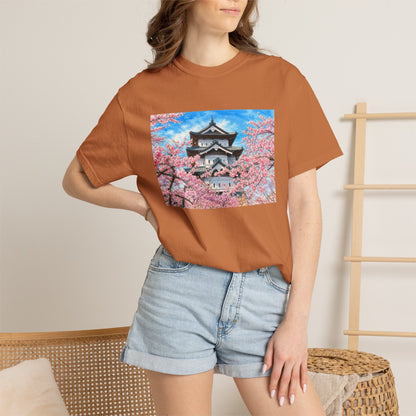 弘前城と桜 Tシャツ｜日本の春風景｜ユニセックス コットンTシャツ