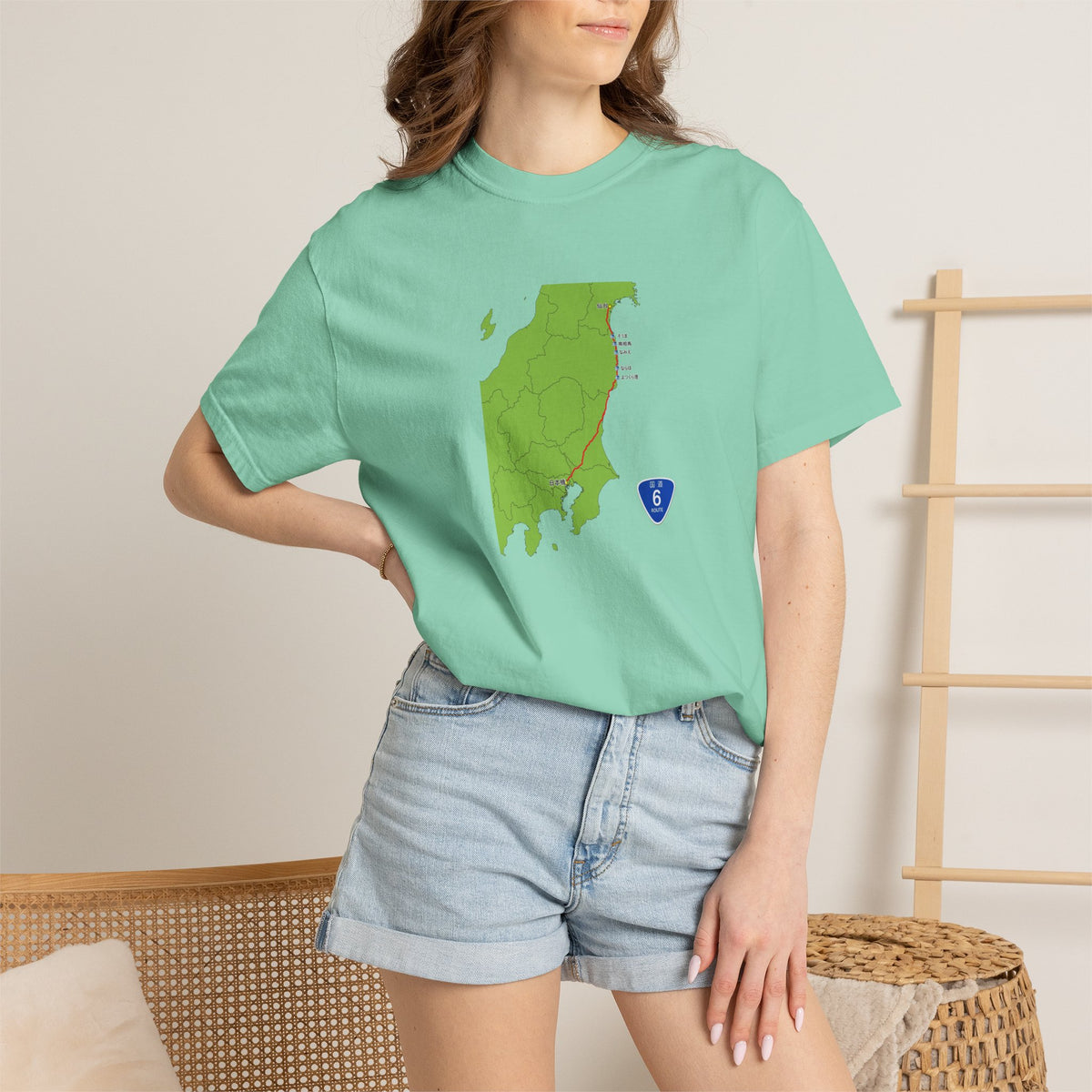国道６号線 日本橋～仙台ルートマップ Tシャツ｜ユニセックス コットンTシャツ
