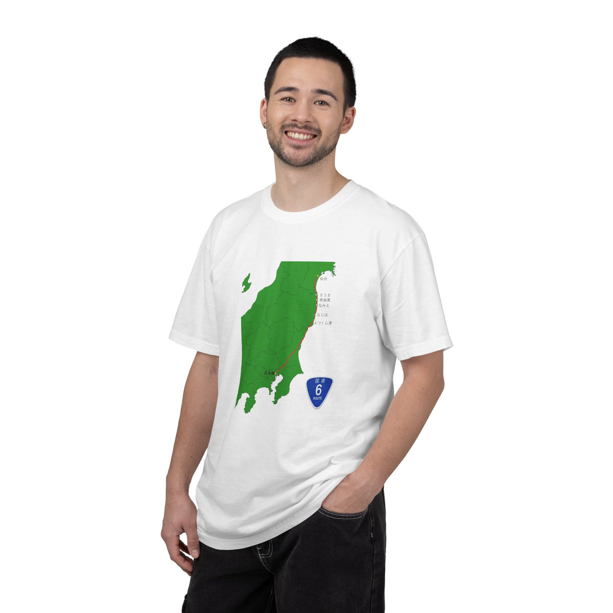国道６号線 日本橋～仙台ルートマップ Tシャツ｜ユニセックス コットンTシャツ