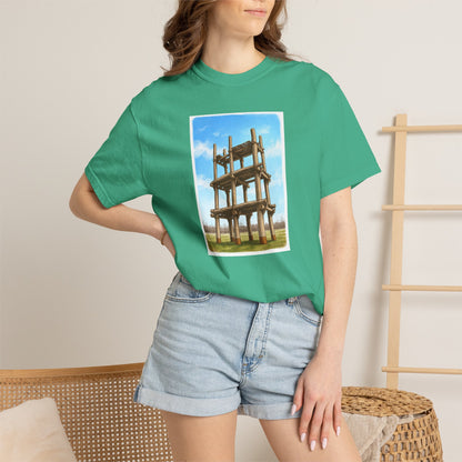 三内丸山遺跡 Tシャツ｜大型掘立柱建物｜縄文文化デザイン｜ユニセックス コットンTシャツ
