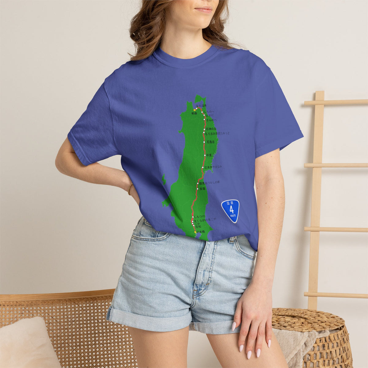 国道4号線 日本橋～青森ルートマップ Tシャツ｜ユニセックス コットンTシャツ