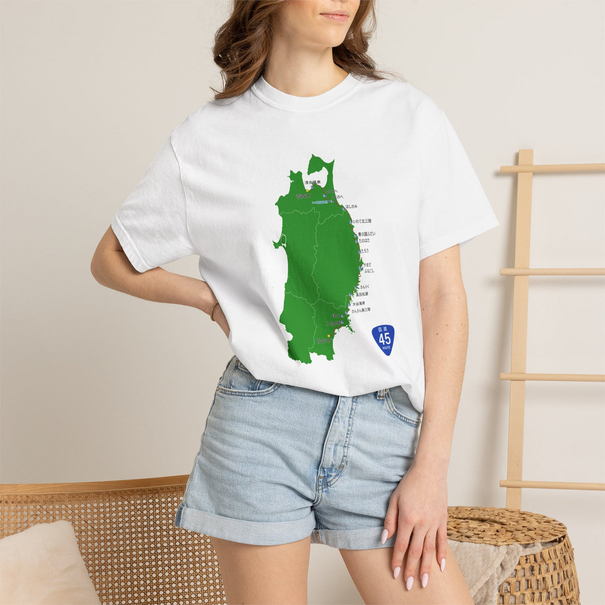 国道４５号線 仙台～青森ルートマップ Tシャツ｜ユニセックス コットンTシャツ