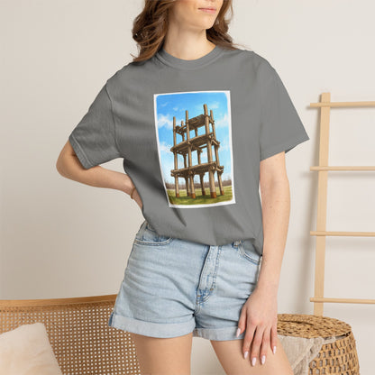 三内丸山遺跡 Tシャツ｜大型掘立柱建物｜縄文文化デザイン｜ユニセックス コットンTシャツ