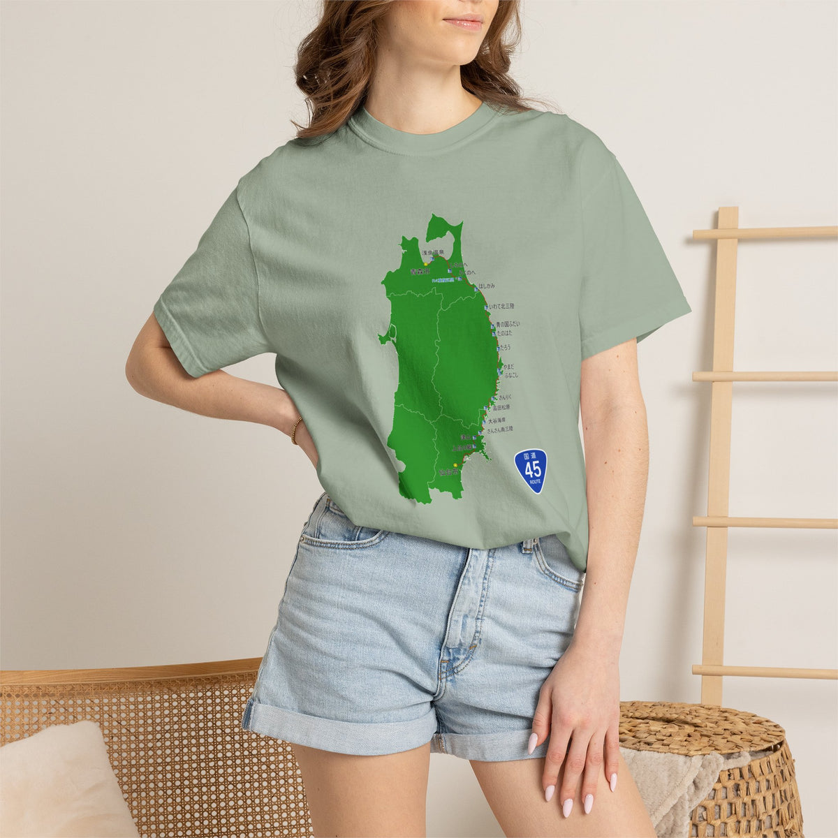 国道４５号線 仙台～青森ルートマップ Tシャツ｜ユニセックス コットンTシャツ