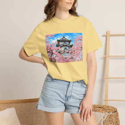 弘前城と桜 Tシャツ｜日本の春風景｜ユニセックス コットンTシャツ