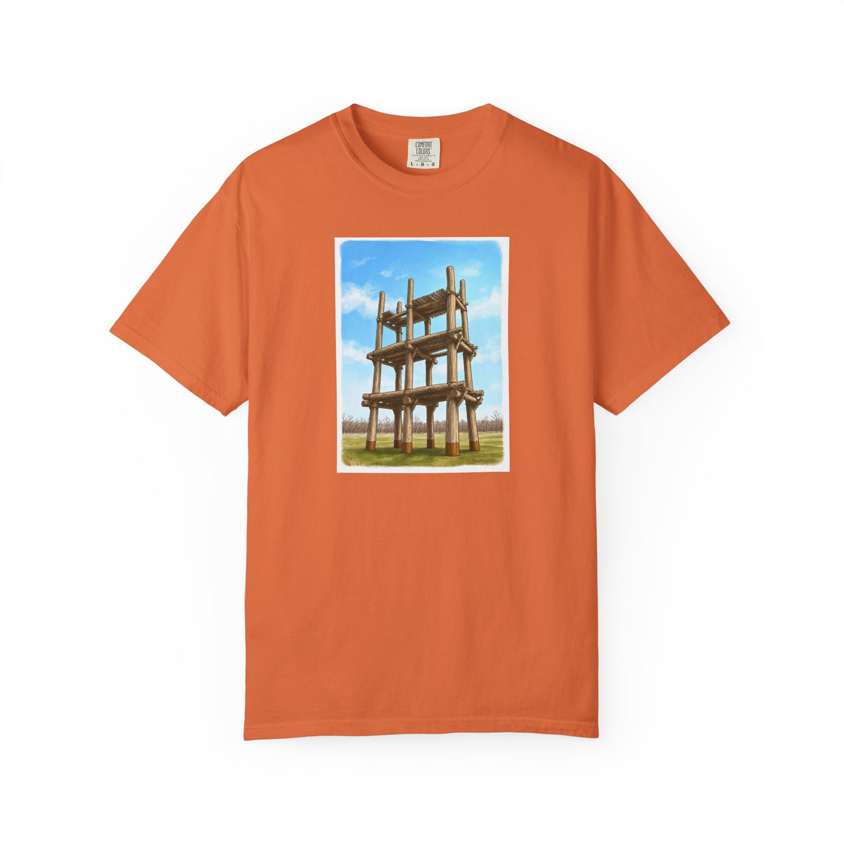 三内丸山遺跡 Tシャツ｜大型掘立柱建物｜縄文文化デザイン｜ユニセックス コットンTシャツ