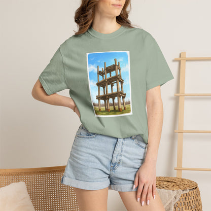 三内丸山遺跡 Tシャツ｜大型掘立柱建物｜縄文文化デザイン｜ユニセックス コットンTシャツ