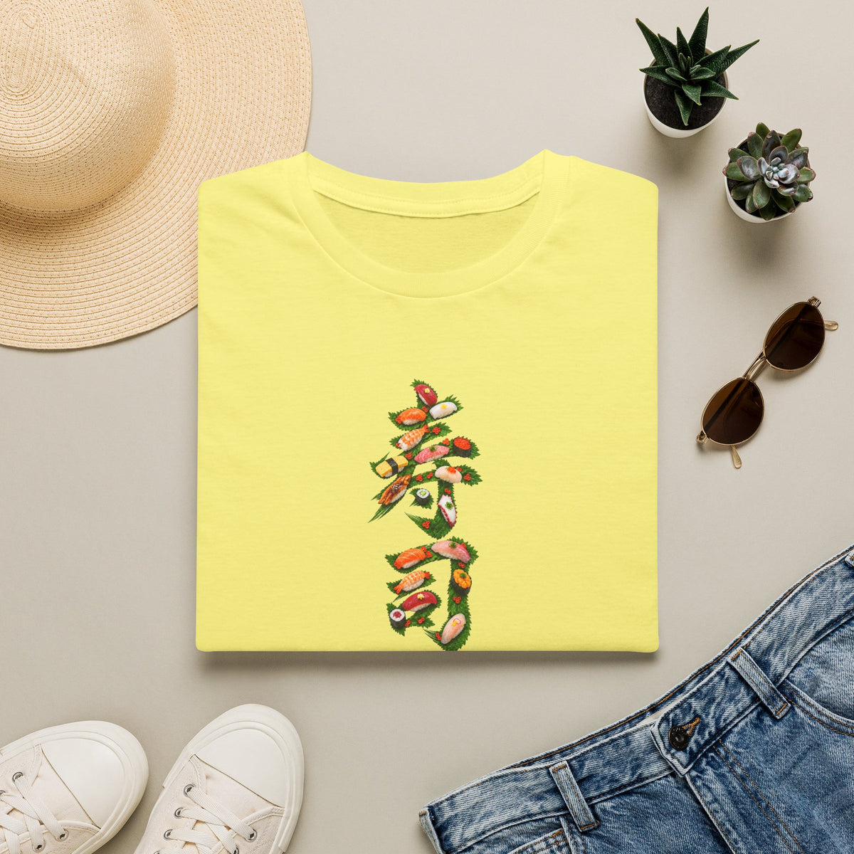寿司 Sushi Kanji Art T-Shirt | Japanese Sushi & Shiso Leaf Design