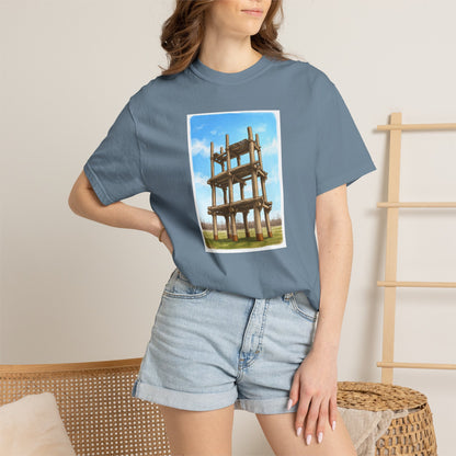 三内丸山遺跡 Tシャツ｜大型掘立柱建物｜縄文文化デザイン｜ユニセックス コットンTシャツ