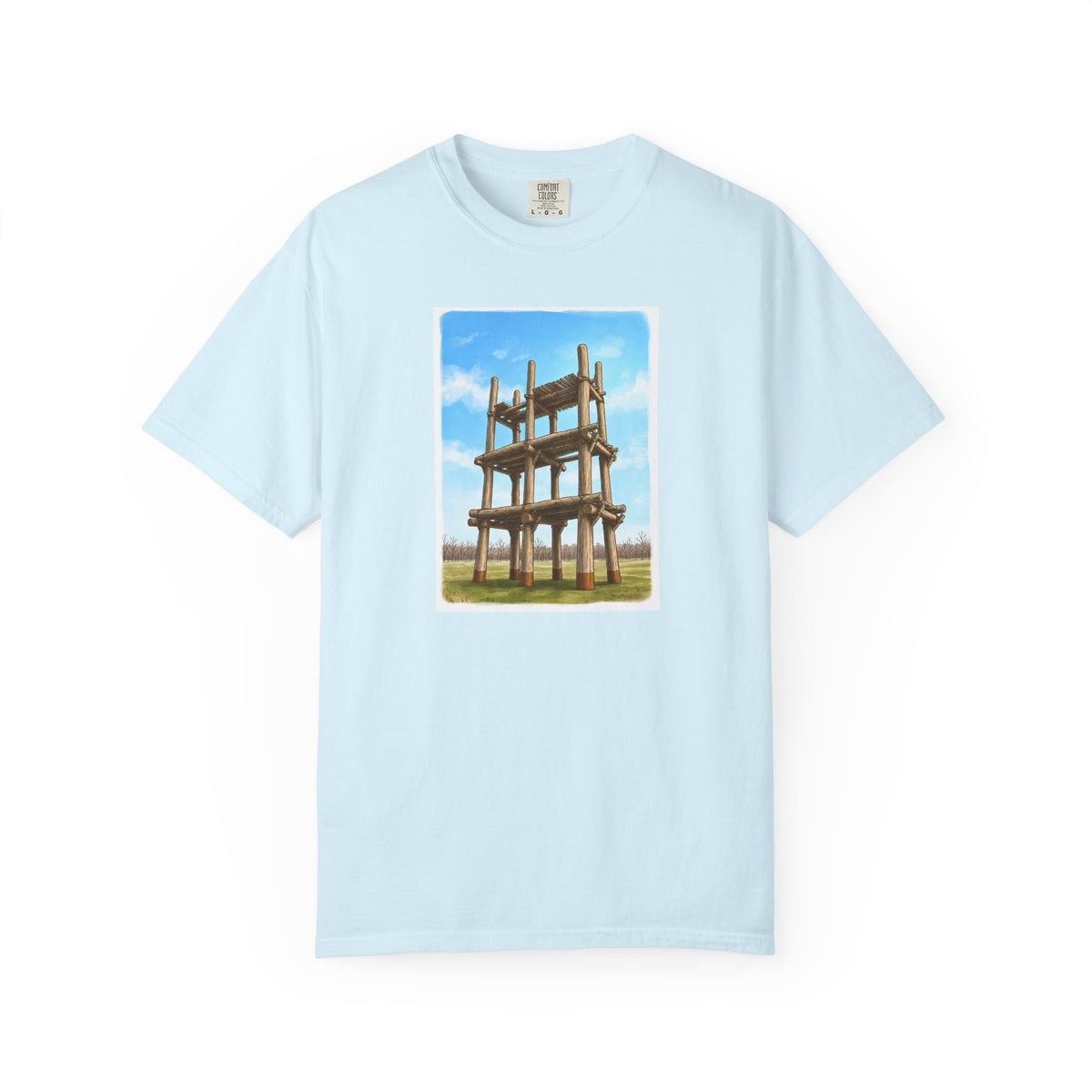 三内丸山遺跡 Tシャツ｜大型掘立柱建物｜縄文文化デザイン｜ユニセックス コットンTシャツ