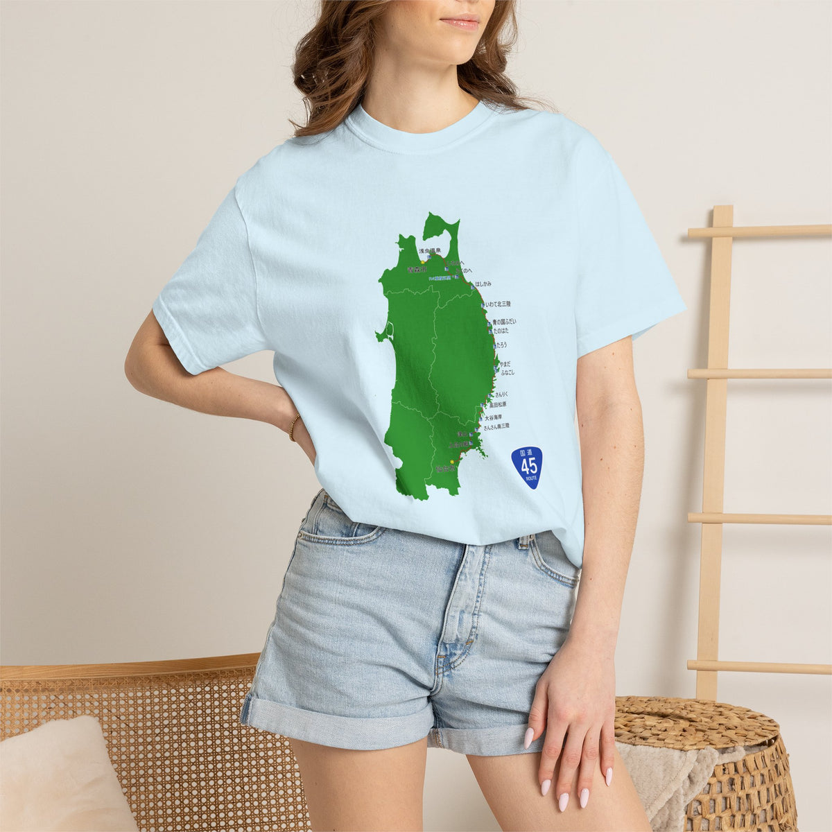 国道４５号線 仙台～青森ルートマップ Tシャツ｜ユニセックス コットンTシャツ