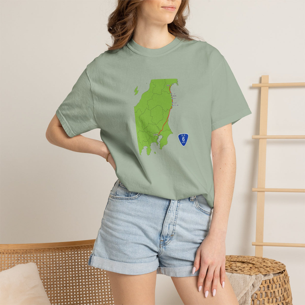 国道６号線 日本橋～仙台ルートマップ Tシャツ｜ユニセックス コットンTシャツ