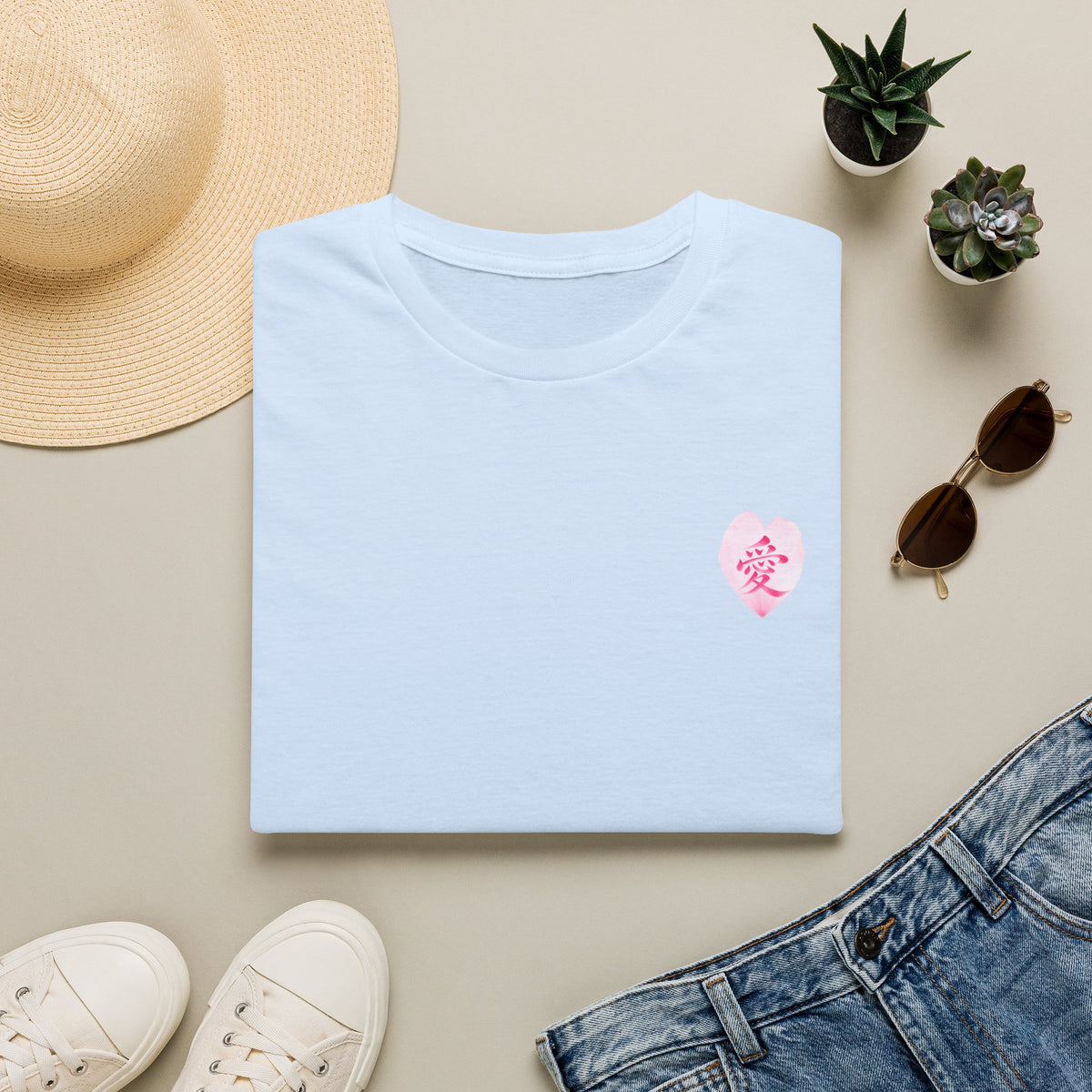 愛 Ai Kanji Art T-Shirt | Japanese Love Calligraphy & Cherry Blossom Design