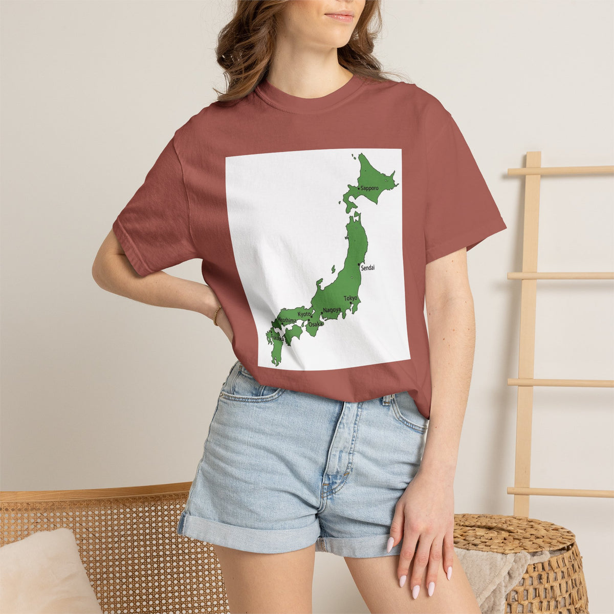 日本列島マップ Tシャツ｜主要都市入り｜Japan Map｜ユニセックス コットンTシャツ