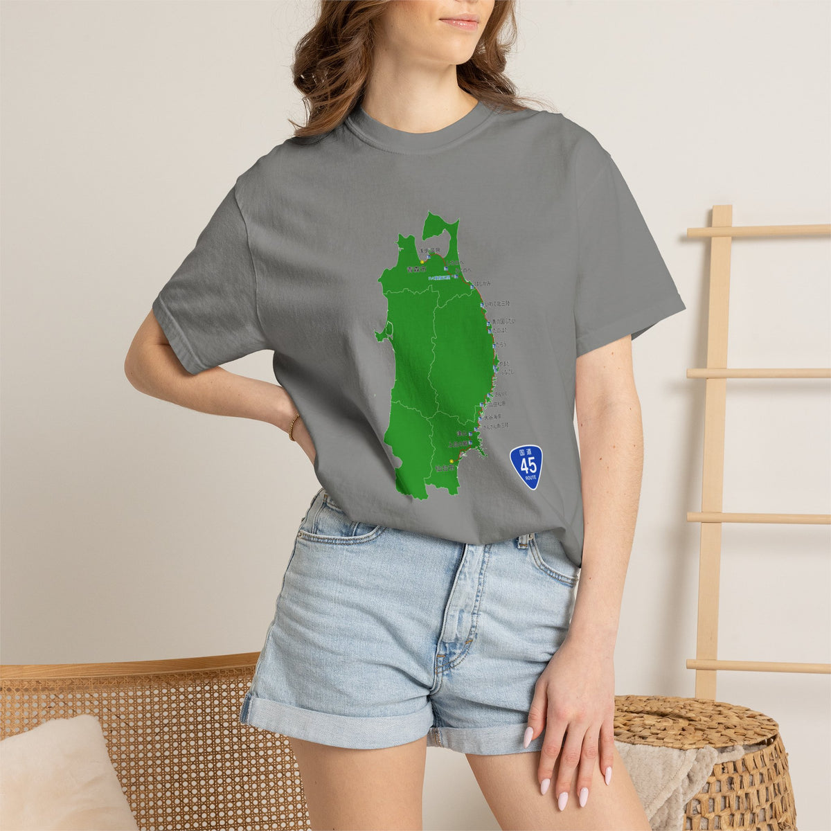 国道４５号線 仙台～青森ルートマップ Tシャツ｜ユニセックス コットンTシャツ