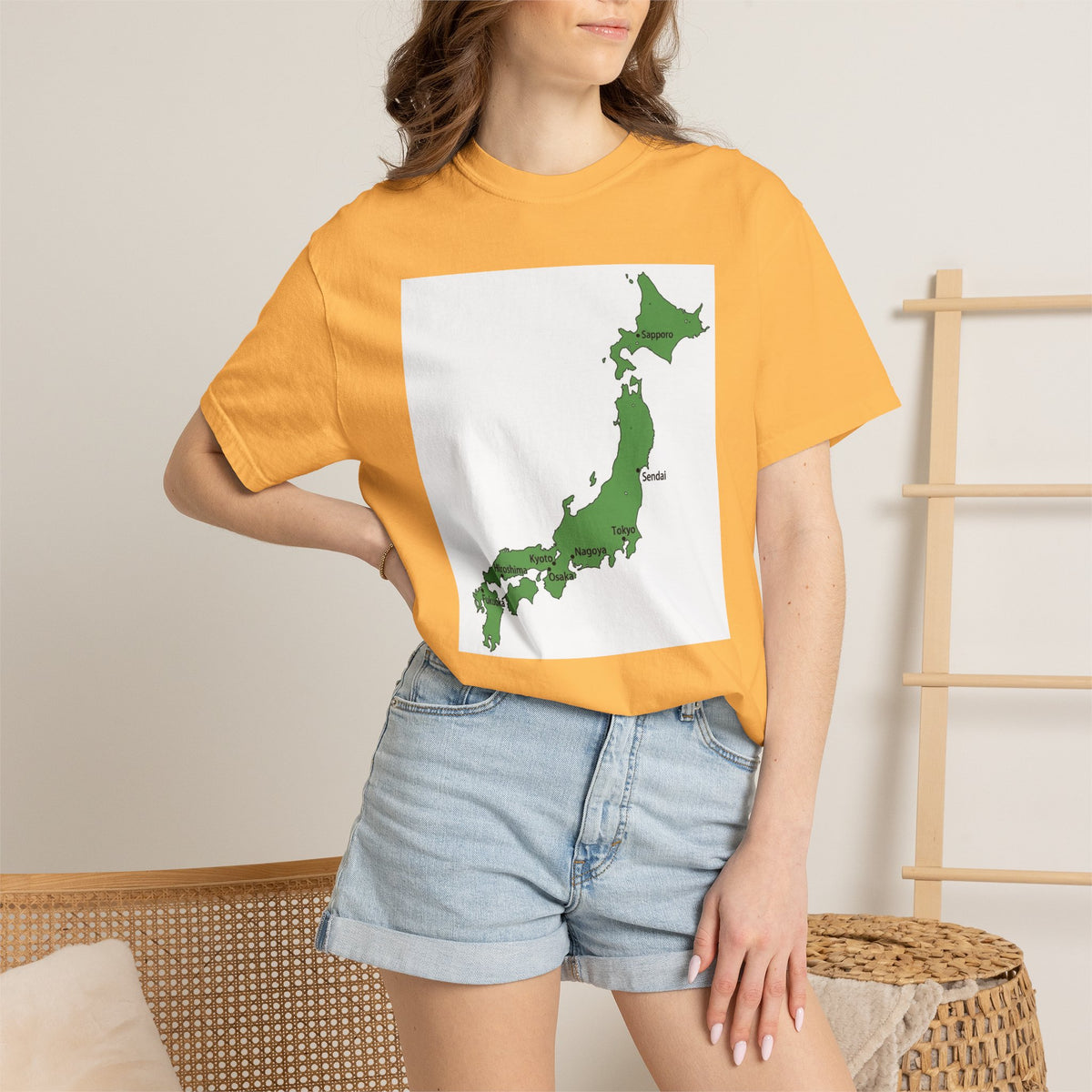 日本列島マップ Tシャツ｜主要都市入り｜Japan Map｜ユニセックス コットンTシャツ