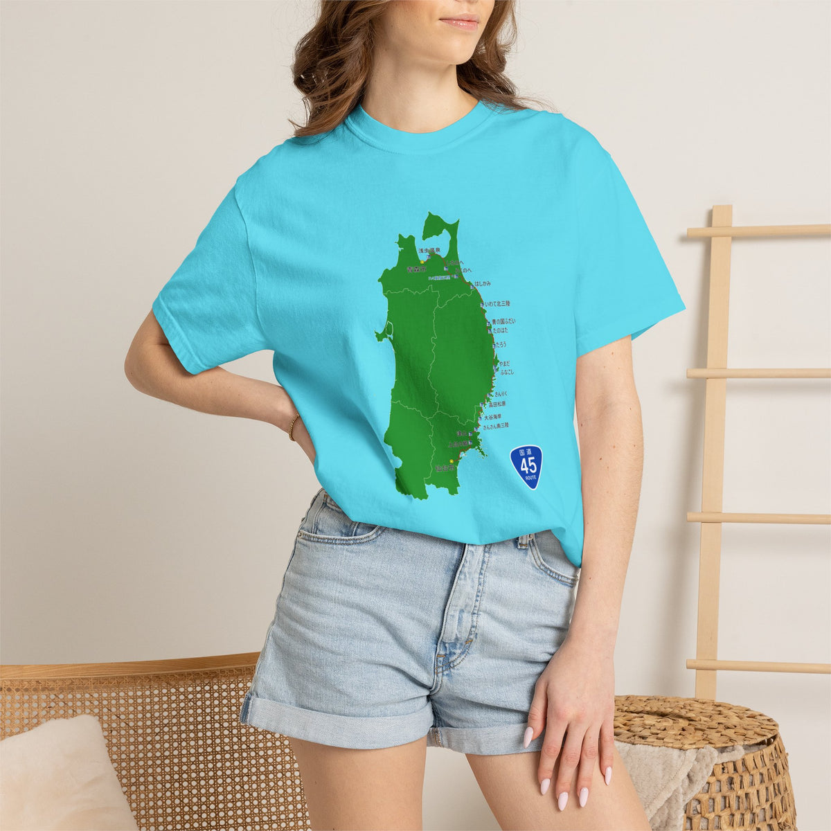 国道４５号線 仙台～青森ルートマップ Tシャツ｜ユニセックス コットンTシャツ