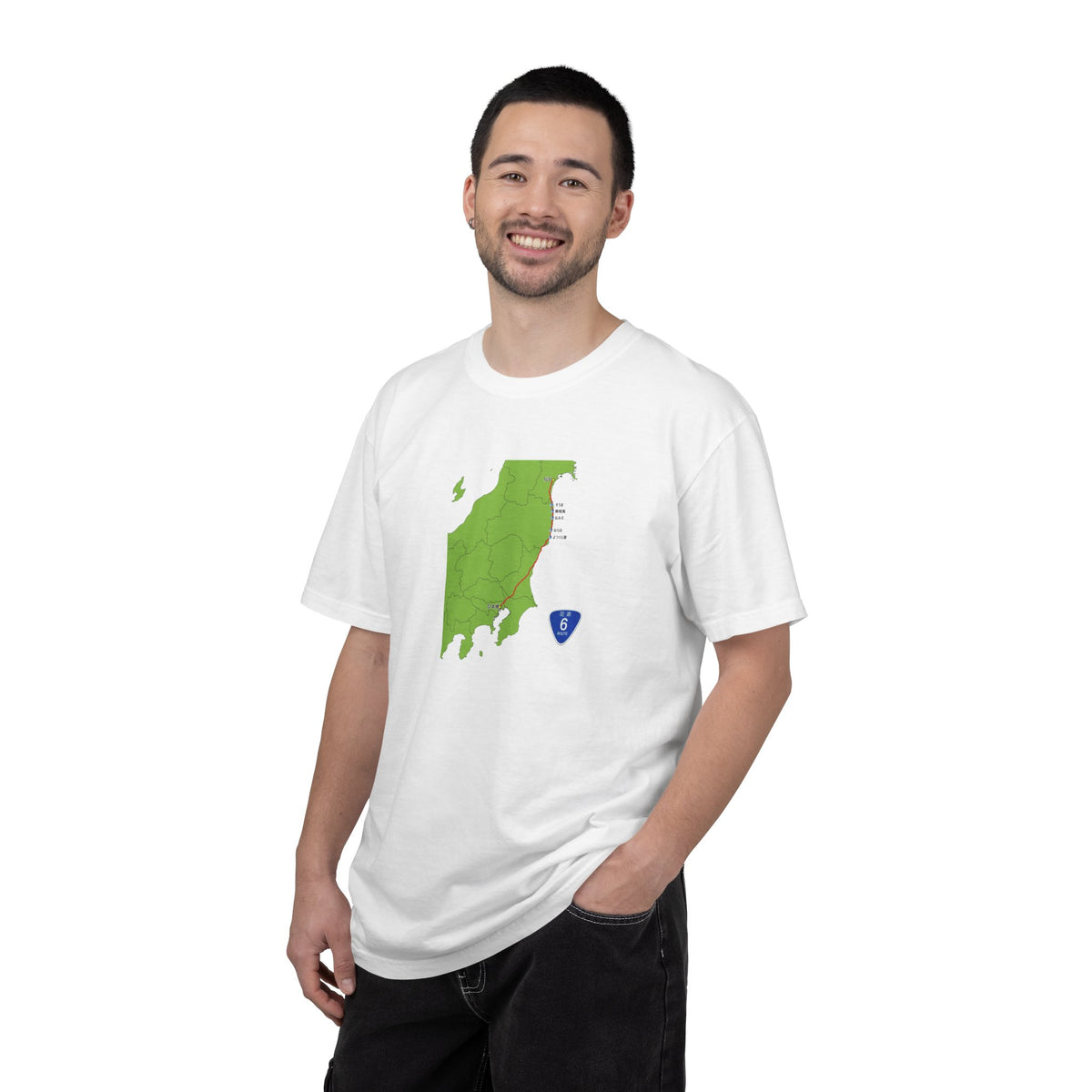 国道６号線 日本橋～仙台ルートマップ Tシャツ｜ユニセックス コットンTシャツ