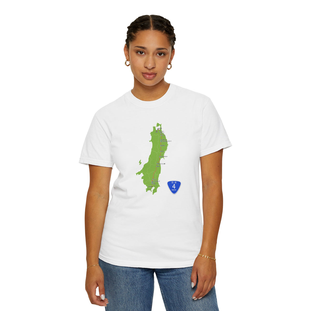 国道４号線　 日本地図 T シャツ — 　道の駅　全記載