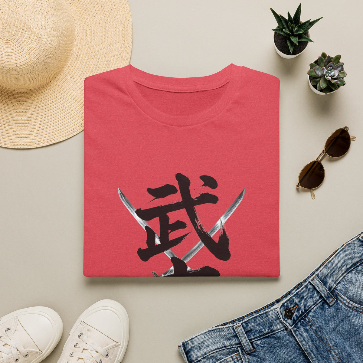 武士 漢字 Tシャツ｜戦国・日本文化｜ユニセックス コットンTシャツ