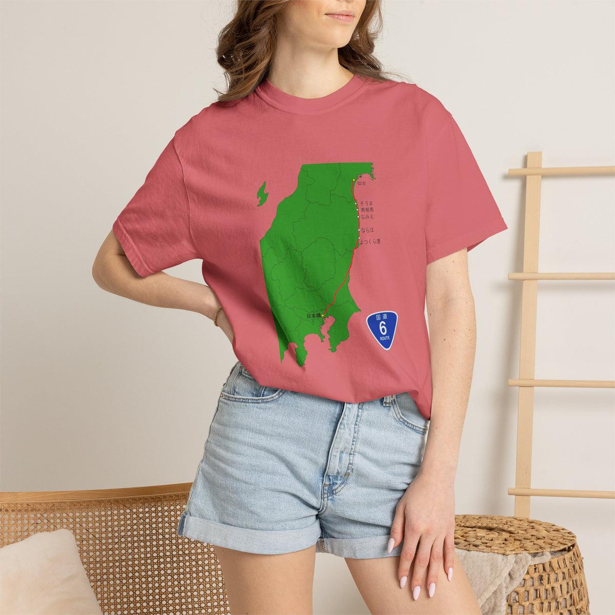 国道６号線 日本橋～仙台ルートマップ Tシャツ｜ユニセックス コットンTシャツ