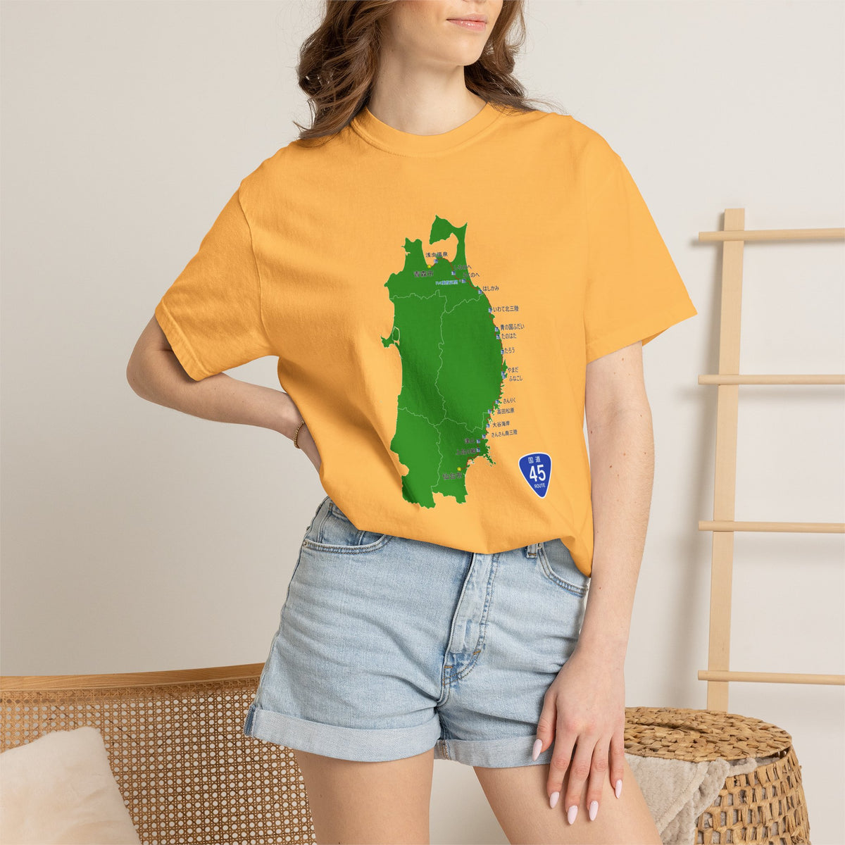 国道４５号線 仙台～青森ルートマップ Tシャツ｜ユニセックス コットンTシャツ