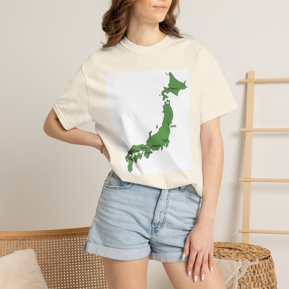 日本列島マップ Tシャツ｜主要都市入り｜Japan Map｜ユニセックス コットンTシャツ