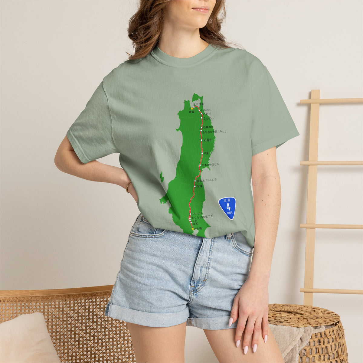 国道4号線 日本橋～青森ルートマップ Tシャツ｜ユニセックス コットンTシャツ