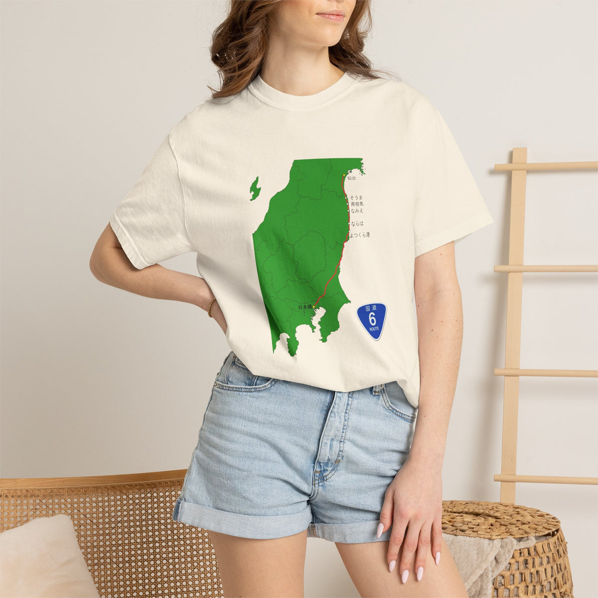 国道６号線 日本橋～仙台ルートマップ Tシャツ｜ユニセックス コットンTシャツ