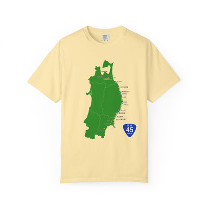 国道４５号線 仙台～青森ルートマップ Tシャツ｜震災復興｜ユニセックス コットンTシャツ