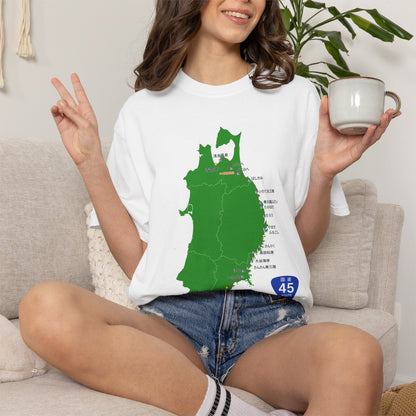 国道４５号線 仙台～青森ルートマップ Tシャツ｜震災復興｜ユニセックス コットンTシャツ