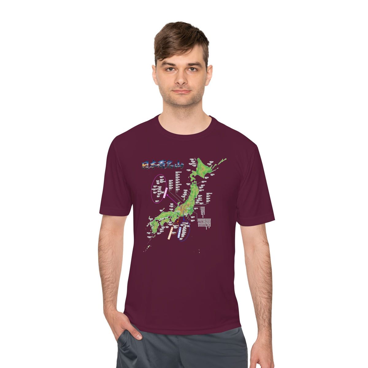 日本百名山マップTシャツ（チェックボックス付）｜100名山・標高記載・速乾ユニセックス・見やすさ重視マップ・ポリエステル１００％