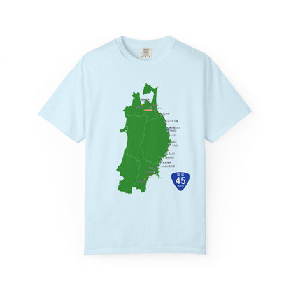国道４５号線 仙台～青森ルートマップ Tシャツ｜震災復興｜ユニセックス コットンTシャツ