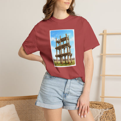 三内丸山遺跡 Tシャツ｜大型掘立柱建物｜縄文文化デザイン｜ユニセックス コットンTシャツ