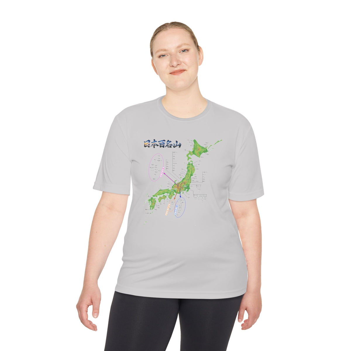日本百名山マップTシャツ｜100名山・標高記載・速乾ユニセックス・見やすさ重視マップ・ポリエステル１００％