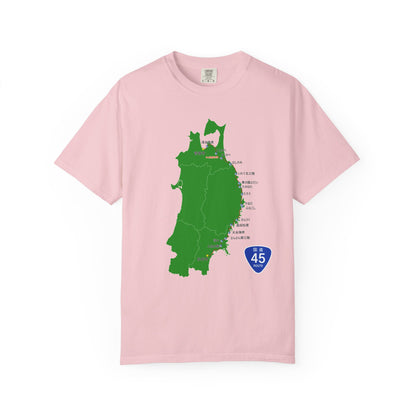 国道４５号線 仙台～青森ルートマップ Tシャツ｜震災復興｜ユニセックス コットンTシャツ