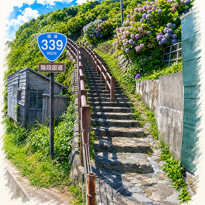 国道３３９号線　階段国道Tシャツ　 — 青森　道の駅４ヵ所ルートマップ