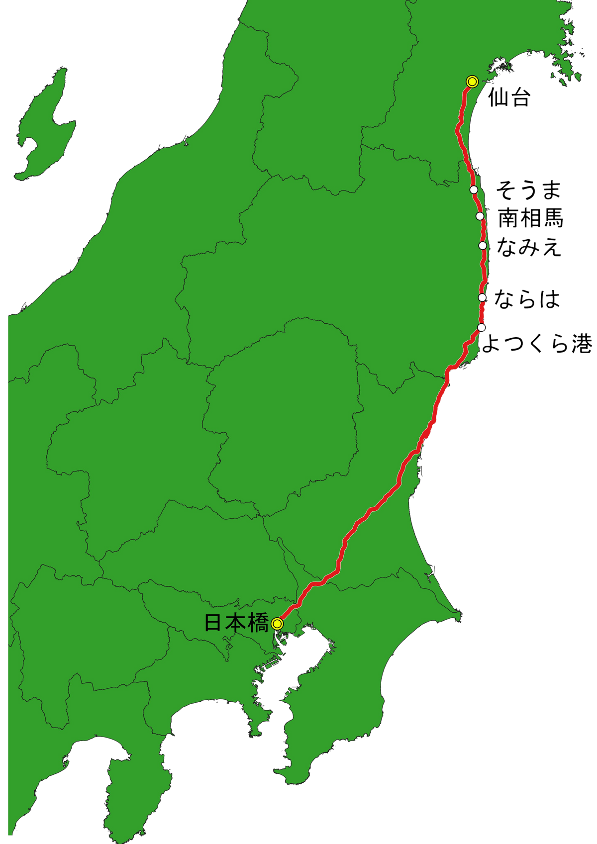 国道６号線 日本橋～仙台ルートマップ Tシャツ｜ユニセックス コットンTシャツ