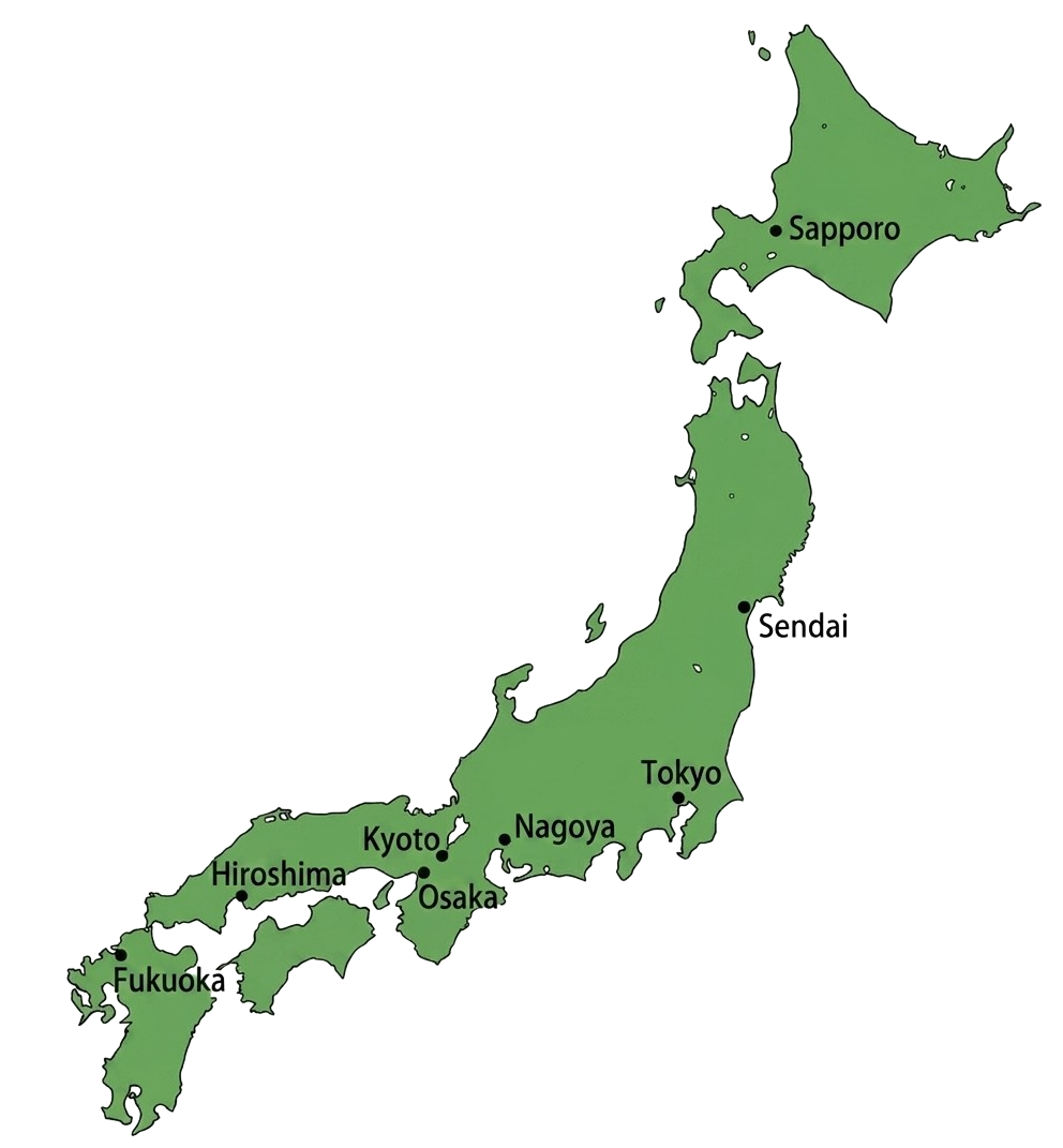 日本列島マップ Tシャツ｜主要都市入り｜Japan Map｜日本｜ユニセックス コットンTシャツ
