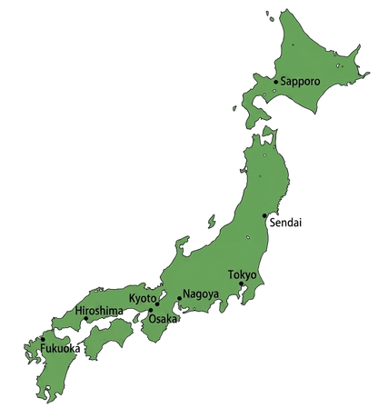 日本列島マップ Tシャツ｜主要都市入り｜Japan Map｜日本｜ユニセックス コットンTシャツ